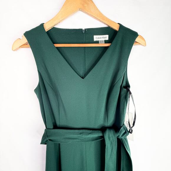 NWT Calvin Klein Green Belted Wide Leg Jumpsuit 2 - Picture 3 of 13